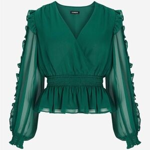 Express Women's Emerald Ruffle Blouse Size S
